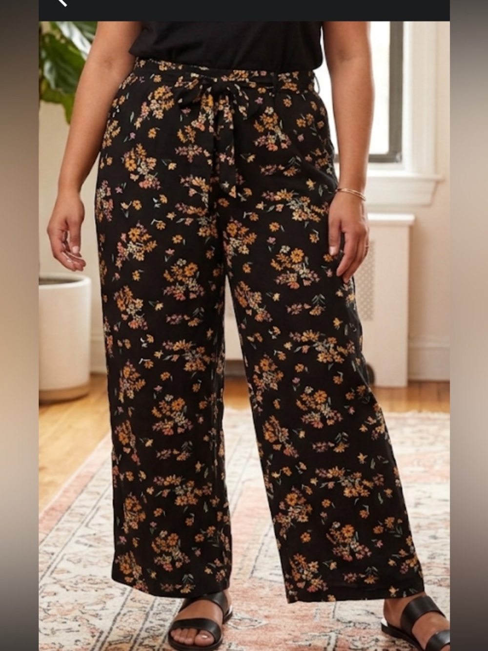 Torrid black Floral Wide-Leg Tie-Waist Pants Plus Size 1